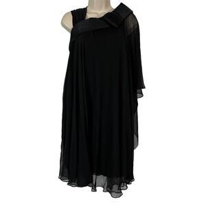 Marchesa Notte Black Silk Lined Formal Dress Whimsigoth Sheer Cape Sleeve sz 8